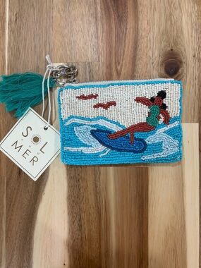 Sol & Mer Beaded Surfer Coin Purse Keychain Tassel Beach Coastal NWT